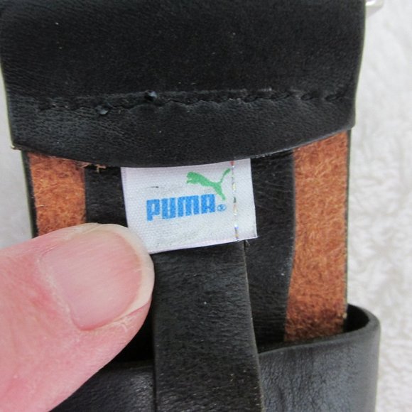 Puma Black Leather Golf-Style Belt Silvertone Cut-Out Logo Buckle Fine Scratches - Picture 7 of 8